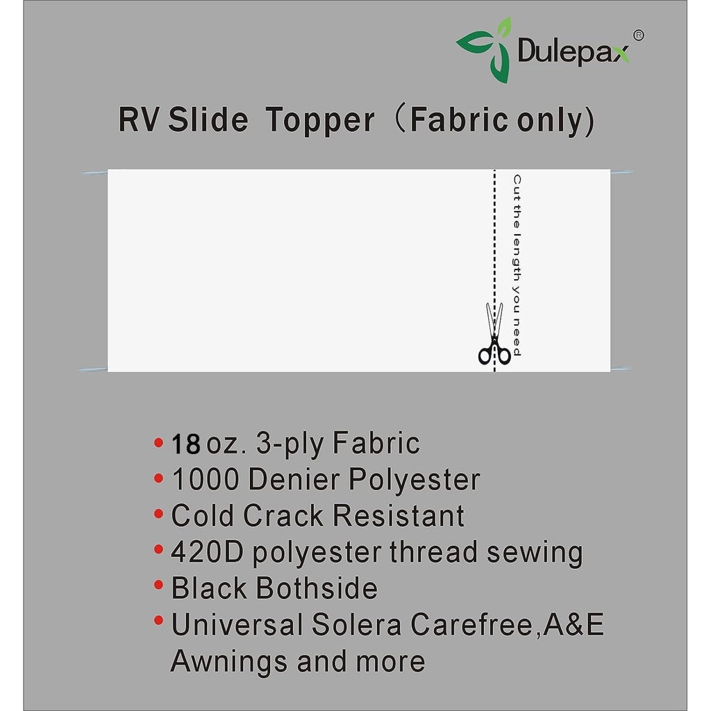 Dulepax RV Slide Out Awning Fabric Replacement 46" x 300" Universal Slide-Topper Replacement for 5th Wheel RVs, Travel Trailers and Motorhomes, White