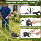 Electric Cordless Weed-Eater, 4.0Ah Cordless Weed Wacker String Trimmer, 24V Grass Trimmer with 2 Battery, Charger Included