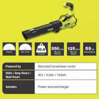 Ryobi 40V Brushless 20 in Self-Propelled Lawn Mower, Trimmer And Blower Kit With Dual Batteries And Chargers - RY401120-Y RY40270 RY40407BTLVNM
