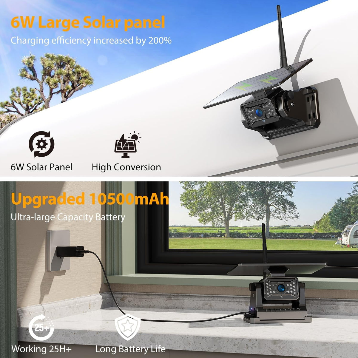 Xroose Magnetic Solar Wireless Backup Camera 7''HD 1080P Monitor No Drilling 2-Min Installation IR Night Vision Waterproof Rear View Camera