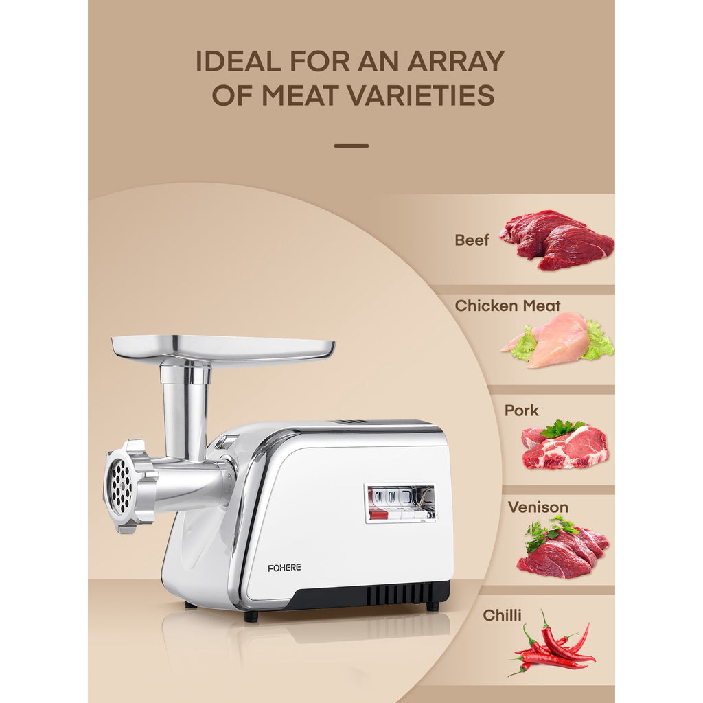 FOHERE Electric Meat Grinder Heavy Duty 3000W Max 5 in 1 Sausage Stuffer with 4 Stainless Steel Plates & 3 Blades, Sausage Kubbe Kit for Home &