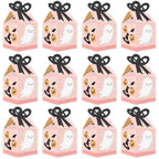 Big Dot of Happiness Pastel Halloween - Square Favor Gift Boxes - Pink Pumpkin Party Bow Boxes - Set of 12