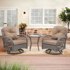 3-Piece Outdoor Swivel Rocker Conversation Set With Tempered Glass Coffee Table