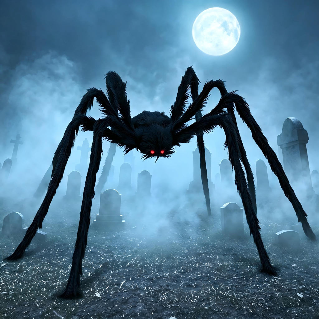 Joyfy 5 ft Scary Giant Spider Halloween Decorations Outdoor, Poseable Spider Lifelike Hairy Prop for Yard, Haunted House, Tree or Porch Party Decorations