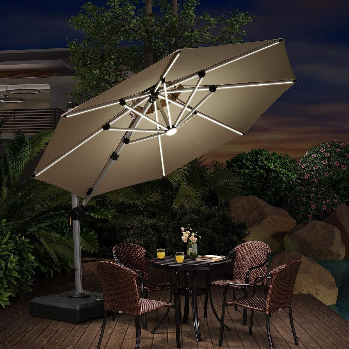 12ft Solar LED Cantilever Patio Umbrella