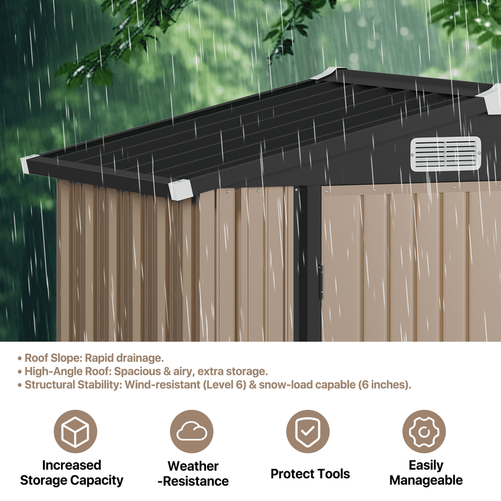 BaPiPro 6.2x4 FT Outdoor Storage Shed with Integrated Base - Heavy-Duty Metal Garden Tool Shed with Vents & Secure Locking Doors, Stable Frame