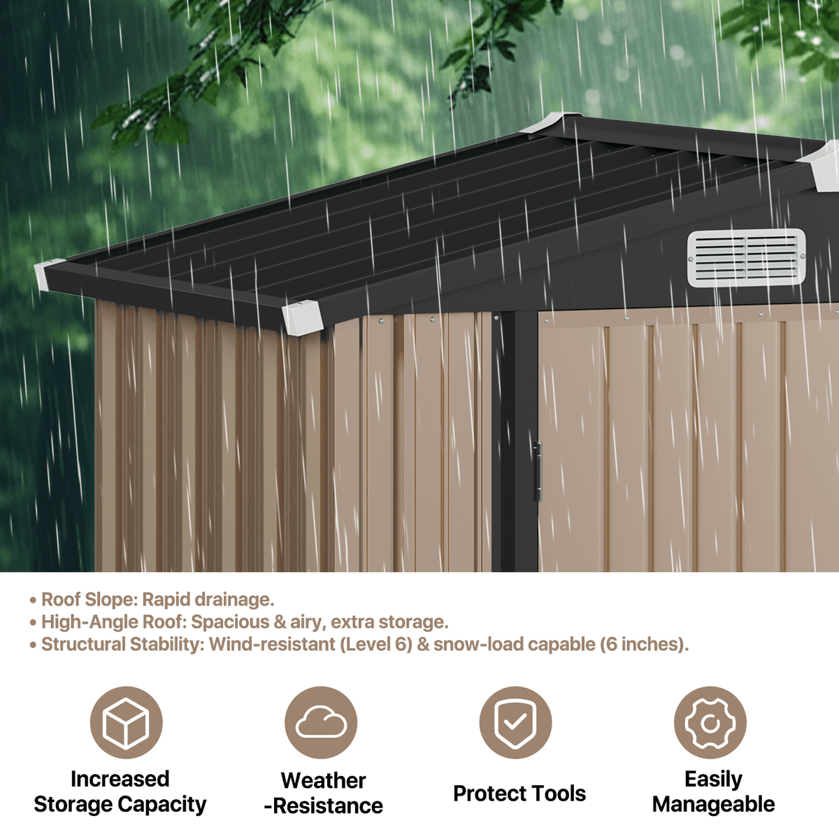 BaPiPro 6.2x4 FT Outdoor Storage Shed with Integrated Base - Heavy-Duty Metal Garden Tool Shed with Vents & Secure Locking Doors, Stable Frame