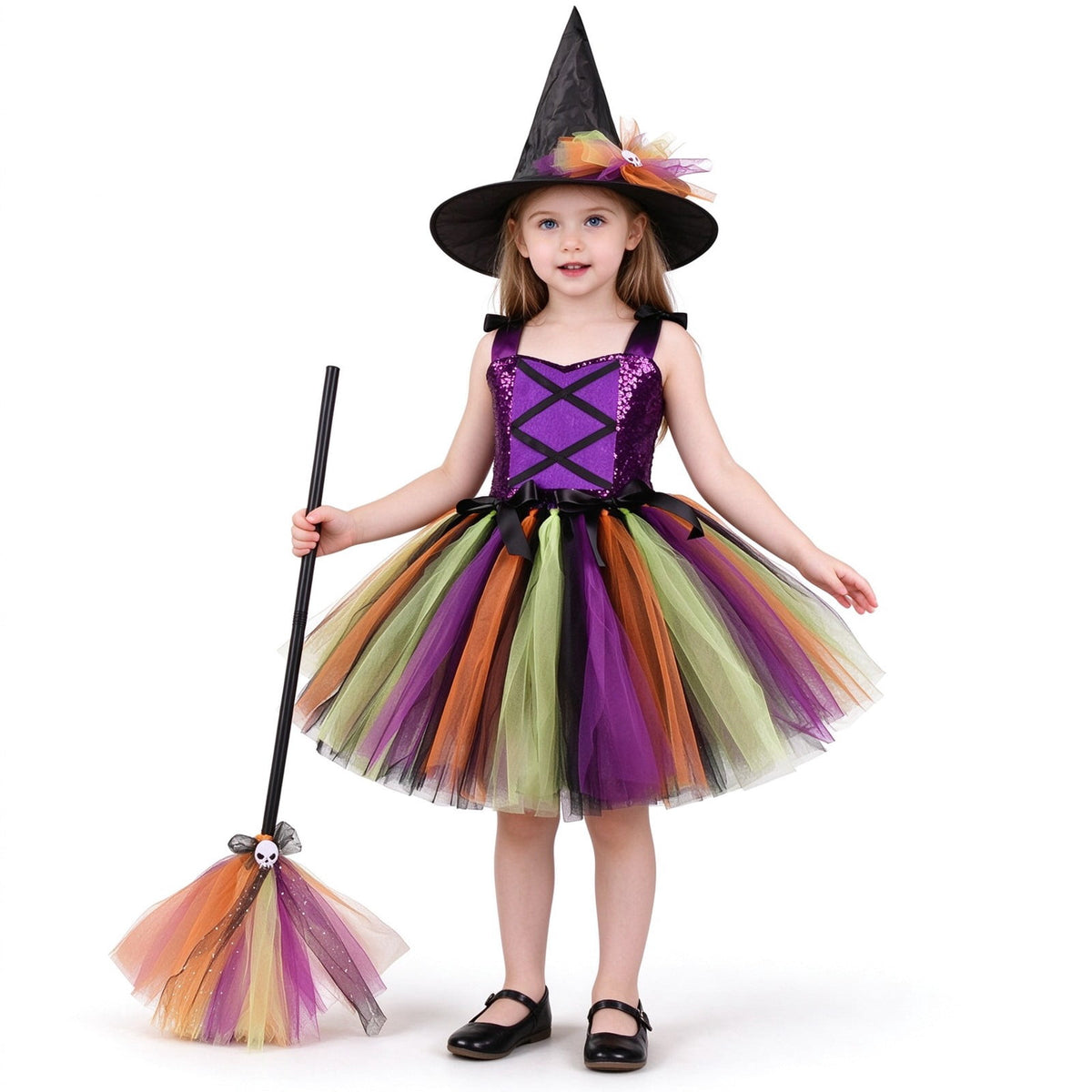 MEZZALL Child Outfit Sets Girls Witch 4 Light Up Star Witch Dress With Hat Wand Kids Halloween Party Outfit For Party Clothes Sets
