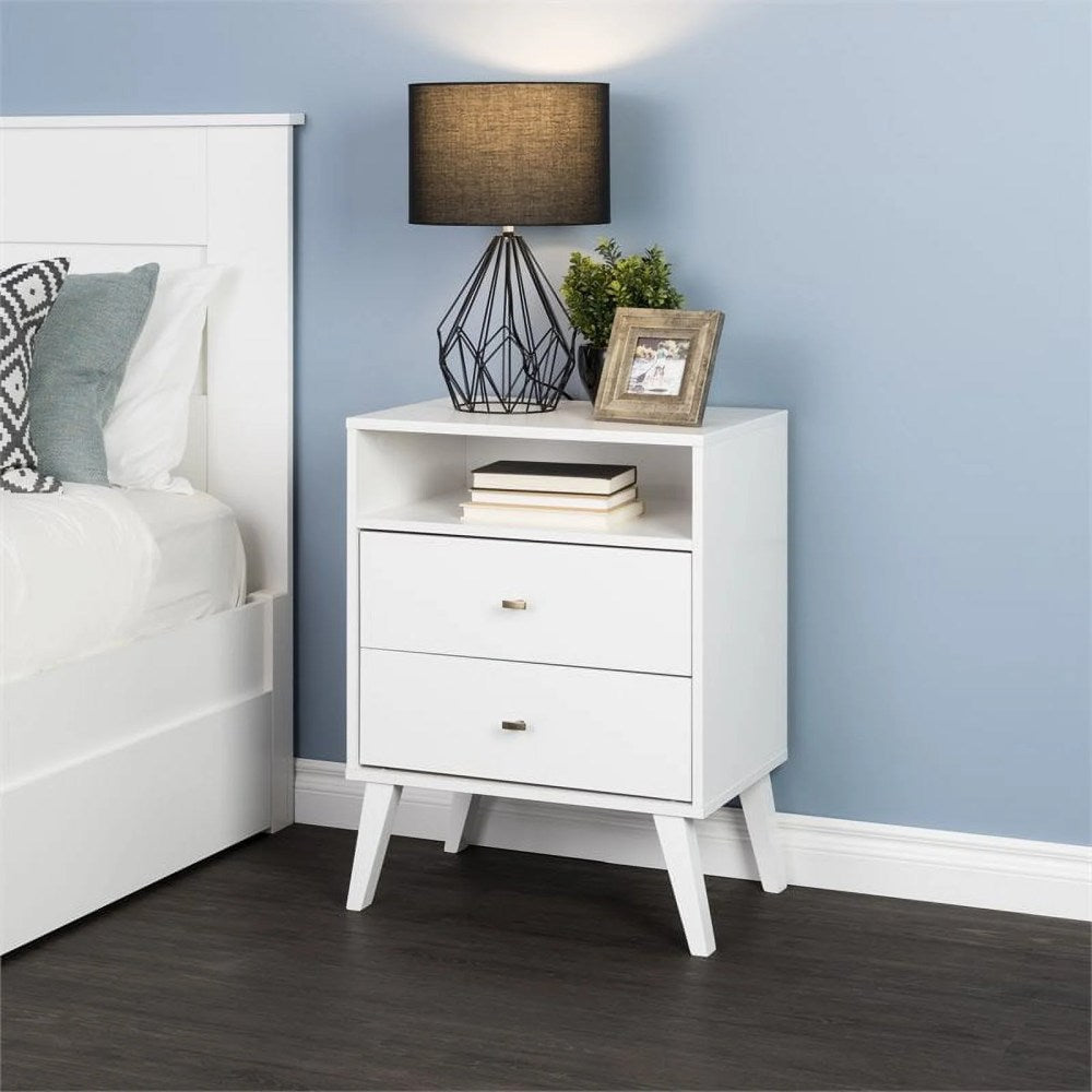 Prepac Milo 2-Drawer Tall Nightstand With Open Shelf, White