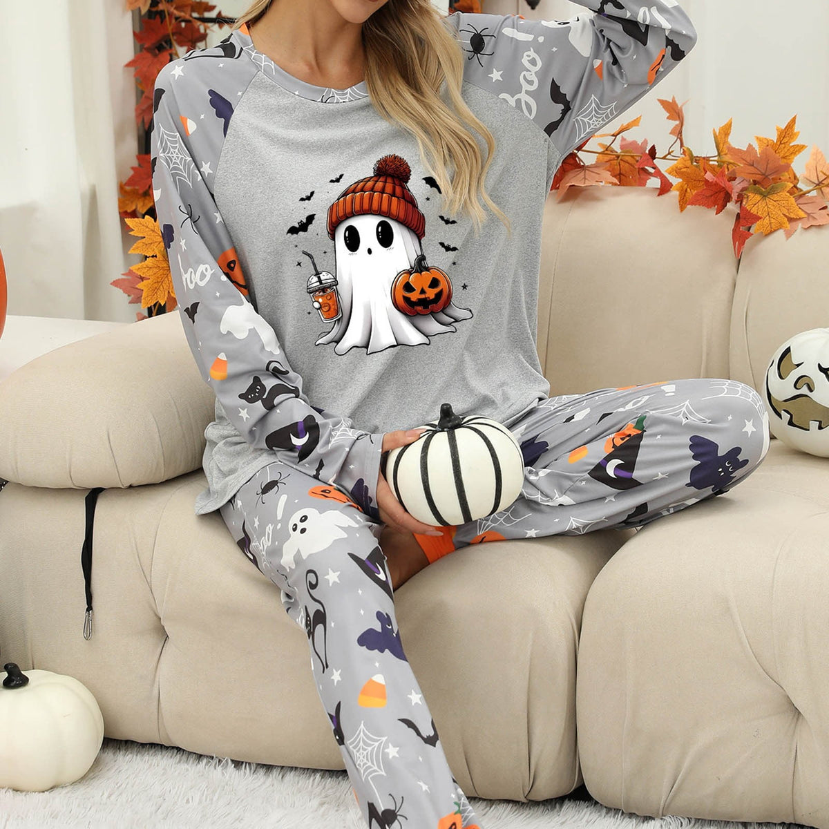 Pajamas For Women Set Halloween Cozy 2 Piece Outfit Soft Comfortable Sleepwear Loungewear Nightwear Nightclothes Homewear