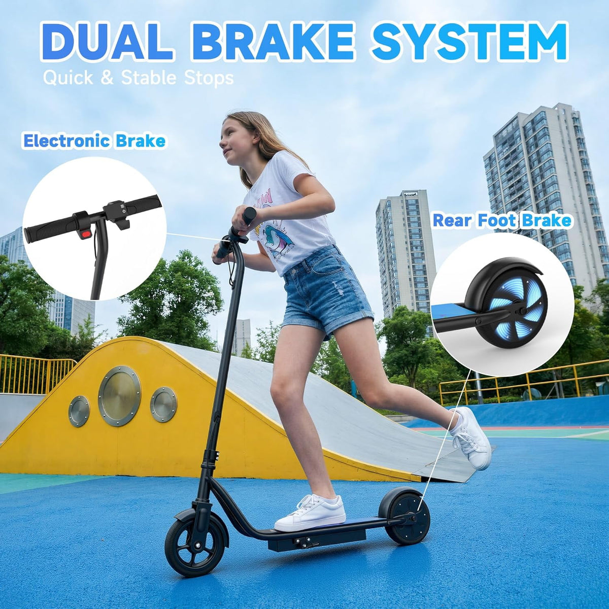 Electric Scooter for Kids, 250W Motor, 9 MPH Max Speed, LED Display, Dual Brake System, 6.5” Solid Tires, Lightweight E-Scooter for Kids Ages 6 to 14