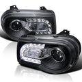 Spec-D Tuning Black LED Strip Projector Headlight Assembly Pair - 2005-2010 Chrysler 300C AWD HEMI SRT-8