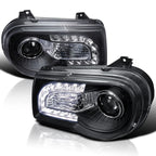 Spec-D Tuning Black LED Strip Projector Headlight Assembly Pair - 2005-2010 Chrysler 300C AWD HEMI SRT-8