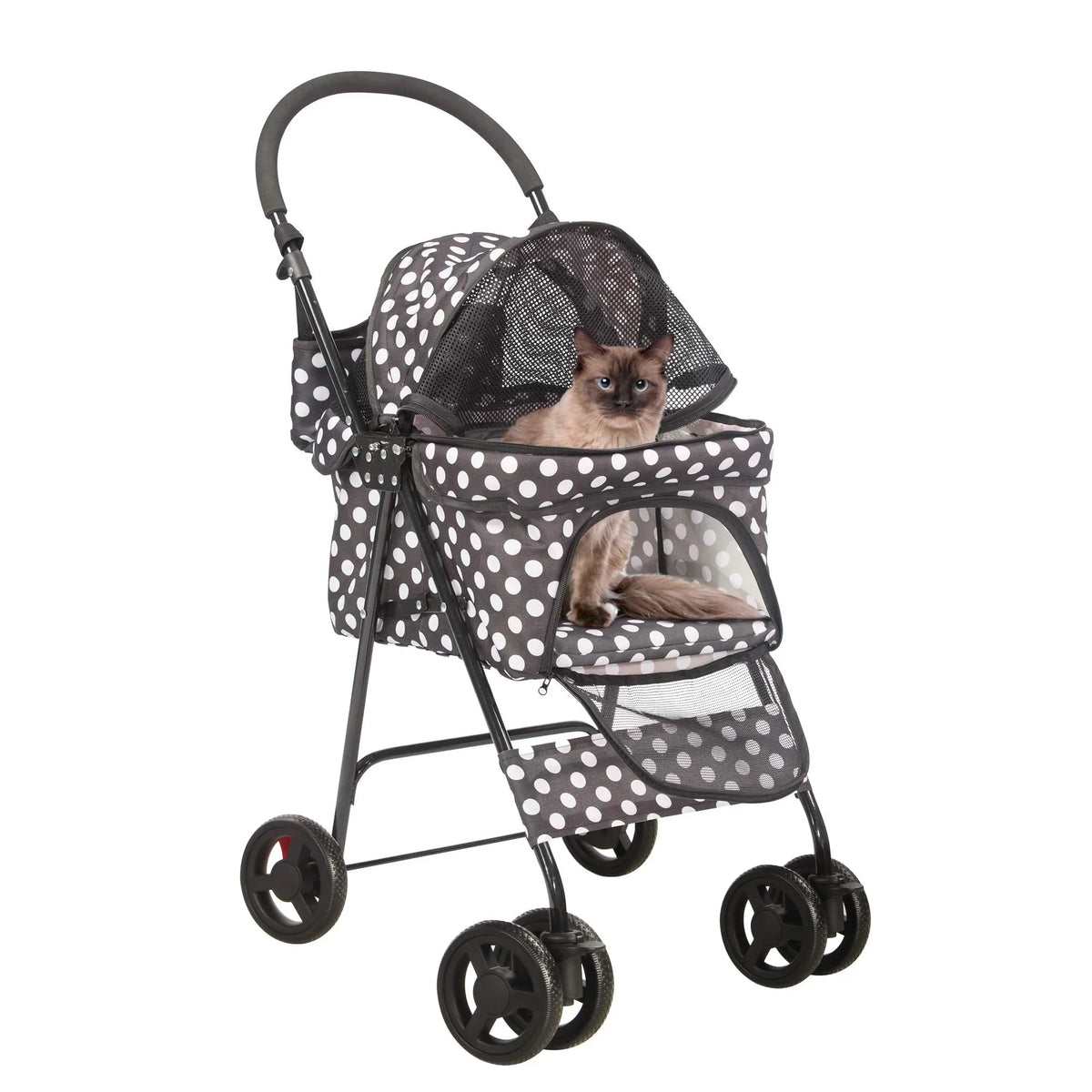 Foldable Pet Travel Stroller For Cats & Dogs, Waterproof, 4 Wheels, Black