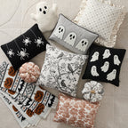 My Texas House Halloween Hanging Spiders Oblong Decorative Pillow, Black and Ivory, 14" x 20"