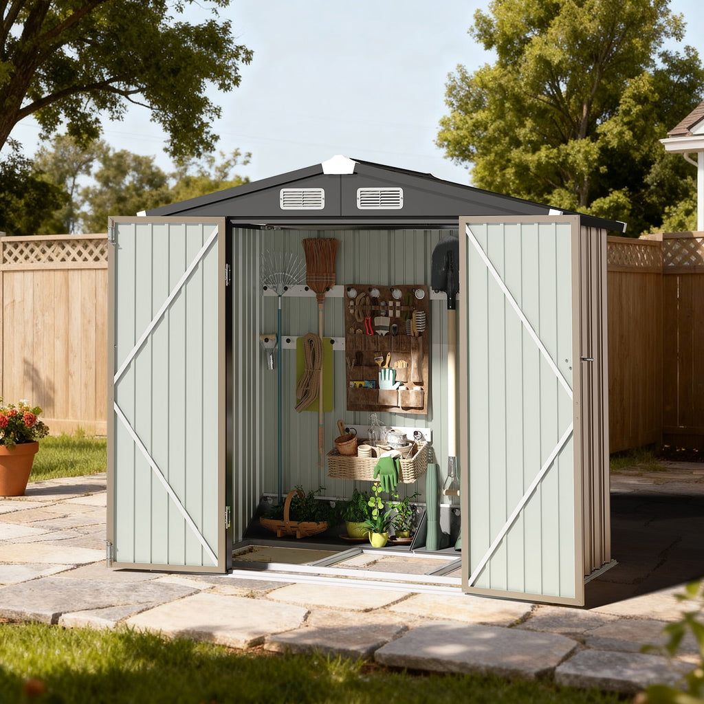 BaPiPro 6.2x4 FT Outdoor Storage Shed with Integrated Base - Heavy-Duty Metal Garden Tool Shed with Vents & Secure Locking Doors, Stable Frame