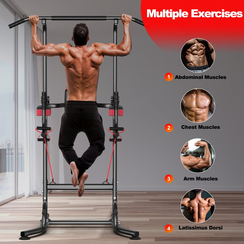 AQUVII Pull Up Rack Bar, 450 LBs Power Tower Dip Bar Station Dip Stand Multi-Function Home Strength Training Fitness Workout Station for Home Gym
