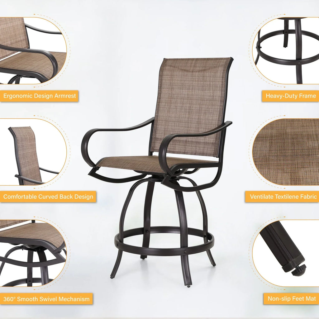 Sophia & William 2 Piece Outdoor Swivel Bar Height Stools - Textilene