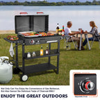 Frizi Charcoal and Gas Grill Combo with Black Dual Lids, Dual Fuel Propane Gas Grill with 2 Side Shelves for Outdoor Backyard Barbecue Cooking