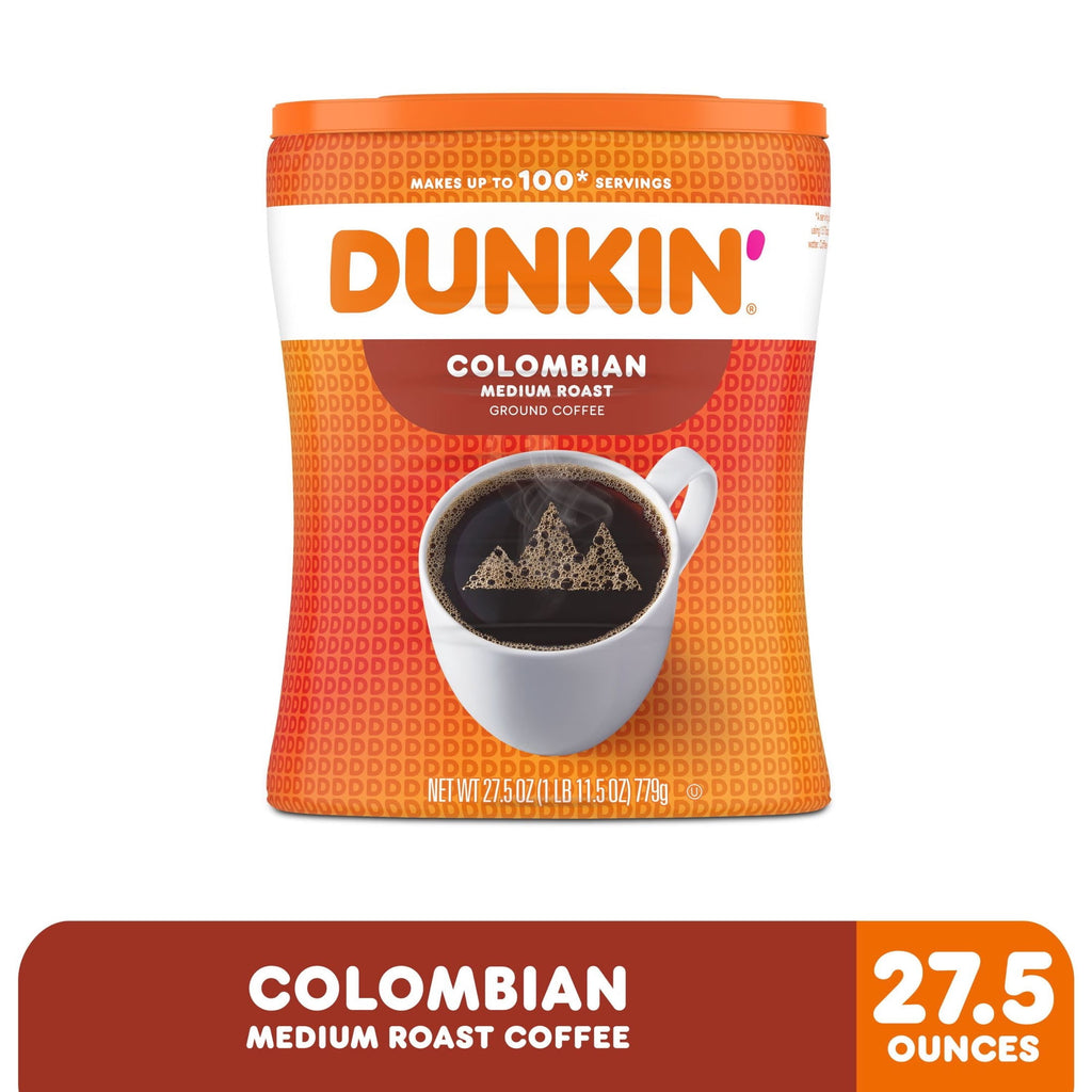 4 pack) Dunkin’ Colombian Medium Roast Ground Coffee, 27.5 oz Canister