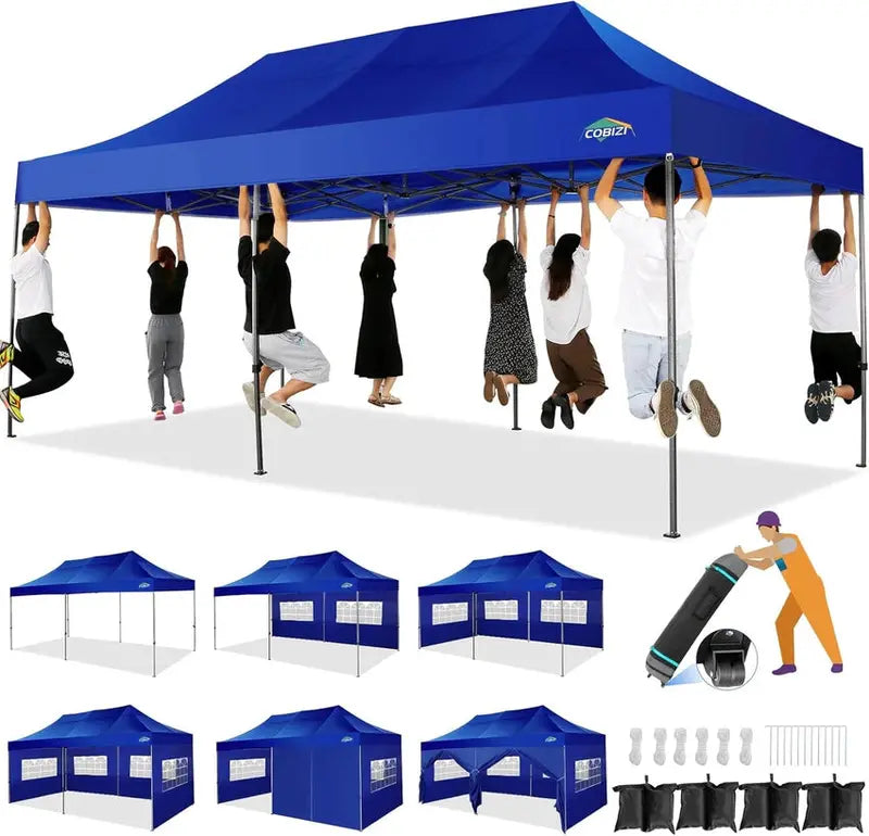 COBIZI 10x20 ft Commercial Pop-Up Canopy Tent With 6 Sidewalls And Roller Bag