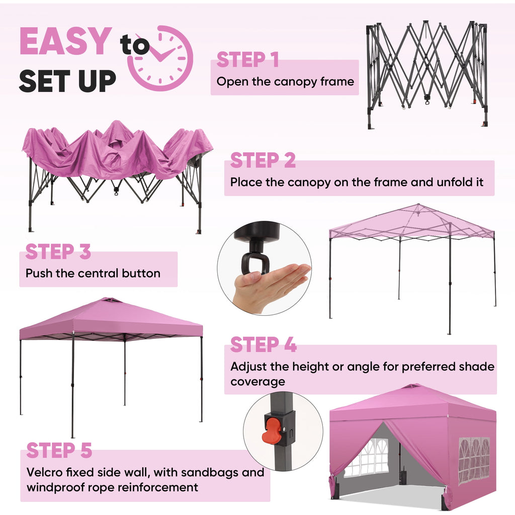 Outdoor Basic 12'x12'Pop up Canopy Tent with One Push Setup & Sidewalls, Instant Shade Gazebos with Adjustable Height, for Patio Deck Garden and