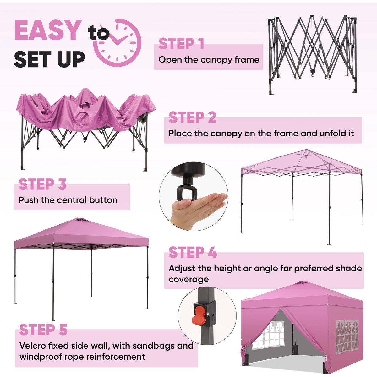 Outdoor Basic 12'x12'Pop up Canopy Tent with One Push Setup & Sidewalls, Instant Shade Gazebos with Adjustable Height, for Patio Deck Garden and