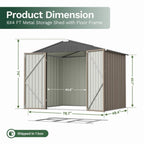 Homall 6 x 4 ft Outdoor Metal Storage Shed, Garden Tool Shed with Floor Frame & Lockable Double Doors for Backyard, Patio, Lawn, Brown