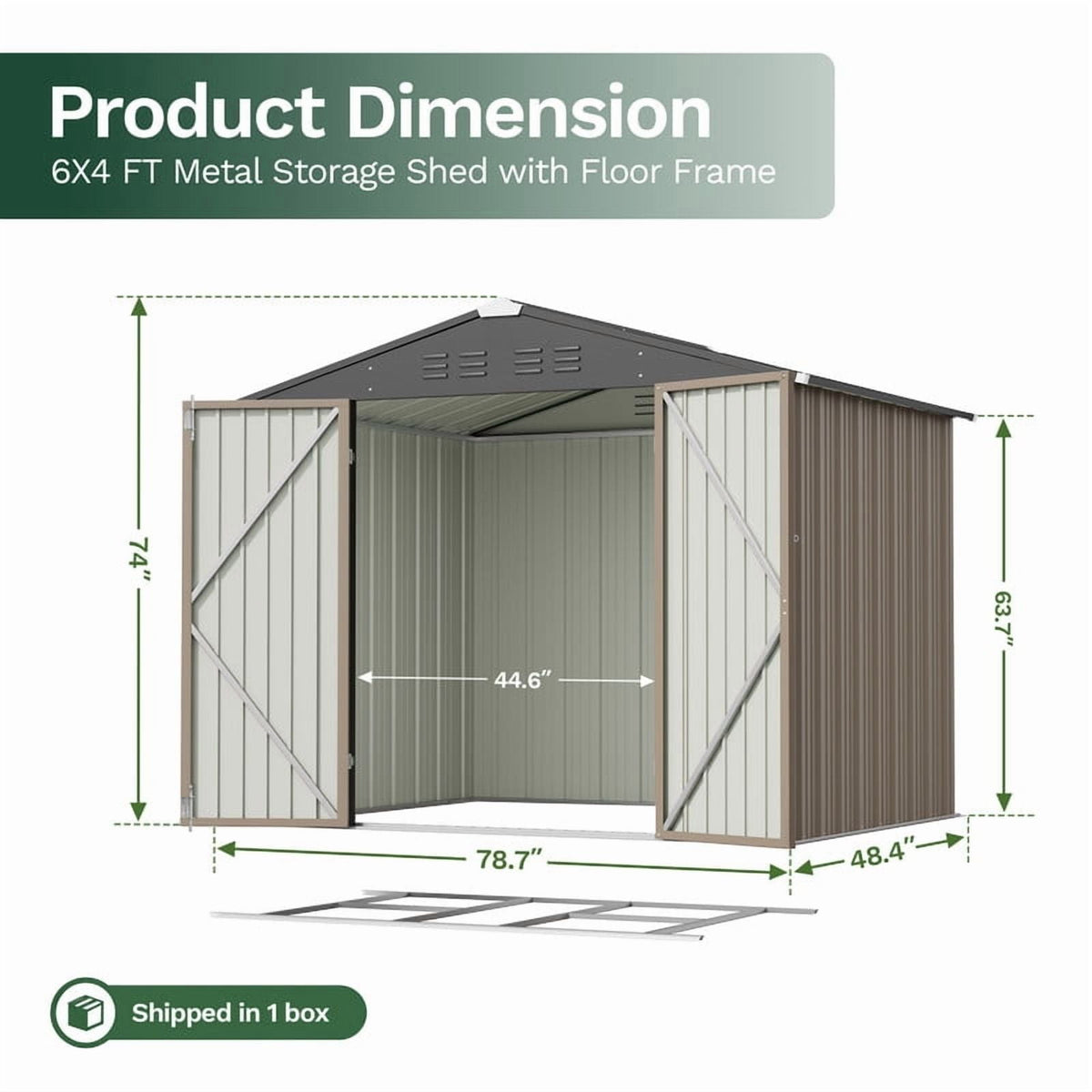 Homall 6 x 4 ft Outdoor Metal Storage Shed, Garden Tool Shed with Floor Frame & Lockable Double Doors for Backyard, Patio, Lawn, Brown
