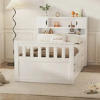 Twin/Full Captain Bed With 4 Drawers And Bookcase Headboard - Solid Wood Platform Frame