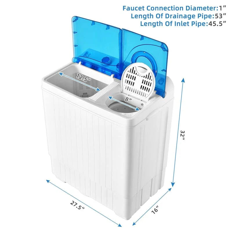 2-in-1 Portable Twin Tub Washing Machine, 18 lbs Wash/8 lbs Spin, Blue - 280 W