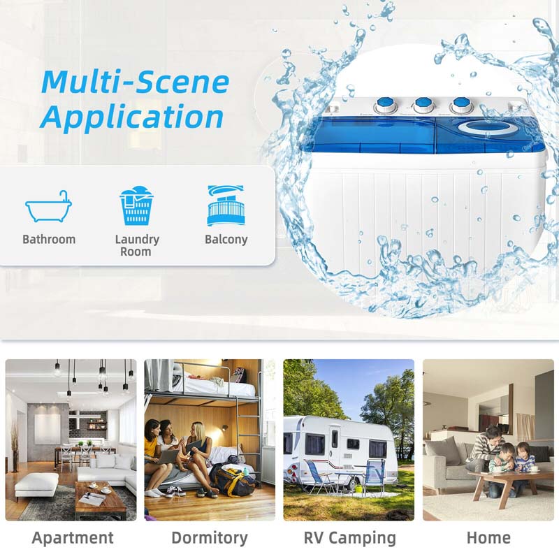2-in-1 Portable Twin Tub Washing Machine, 18 lbs Wash/8 lbs Spin, Blue - 280 W