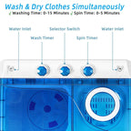 2-in-1 Portable Twin Tub Washing Machine, 18 lbs Wash/8 lbs Spin, Blue - 280 W