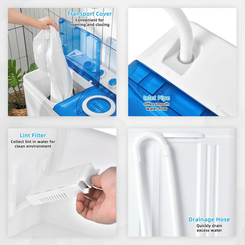 2-in-1 Portable Twin Tub Washing Machine, 18 lbs Wash/8 lbs Spin, Blue - 280 W
