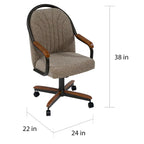 Casual Dining Swivel-Tilt Rolling Chair With Brown Fabric Upholstery