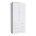Devali Blue Double-Door Armoire Wardrobe Cabinet With Hanging Rod And Three Drawers - 19-Inch Wide