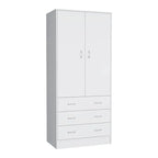 Devali Blue Double-Door Armoire Wardrobe Cabinet With Hanging Rod And Three Drawers - 19-Inch Wide