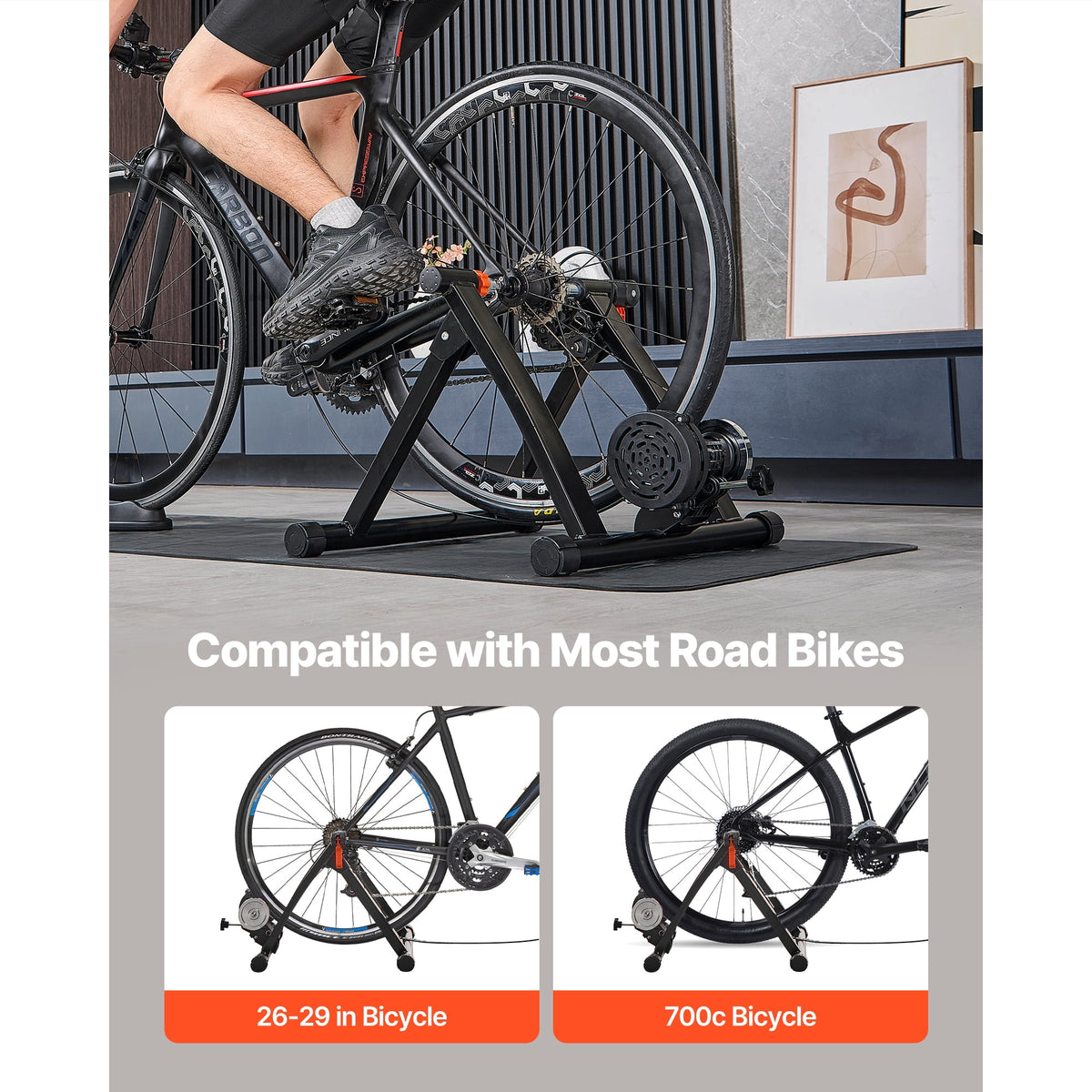 KFFKFF Foldable Magnetic Bike Trainer Stand, Adjustable 6-Level Resistance, Compatible with 26-29 Inch & 700C Wheels, Indoor Cycling Equipment with