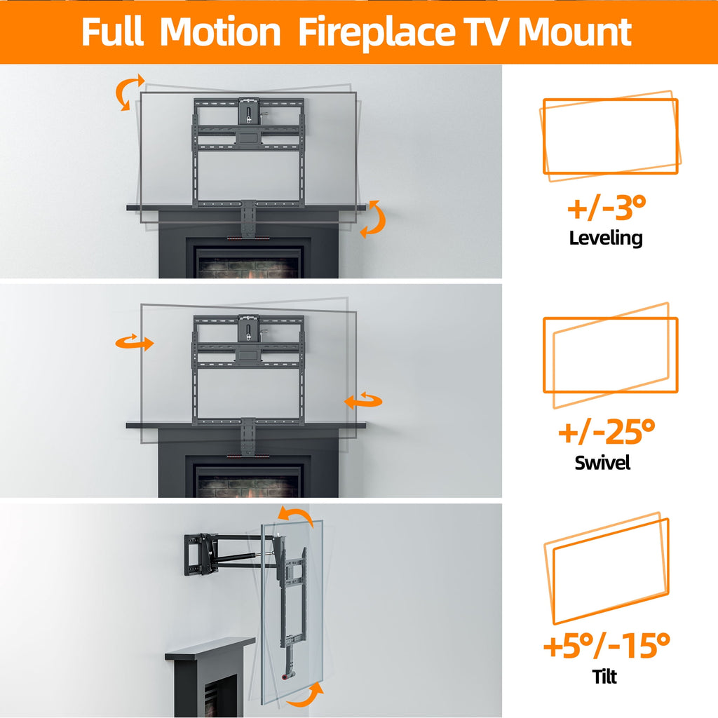 Fireplace Pull Down TV Mount over Fireplace with Height Adjust for Most 43" - 80" TVs, Max VESA 600x400mm, up to 80lbs, above Fireplaces TV Mount