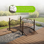 Ktaxon 3.3ft Wrought Iron Garden Footbridge with Flat Top Railings & Spherical Finials, Ornamental Pond Bridge for Yard Antique Bronze
