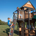 Backyard Discovery Cedar Wood Swing Set With Wave Slide, Clubhouse, Play Kitchen, Belt And Web Swings - Canyon Creek
