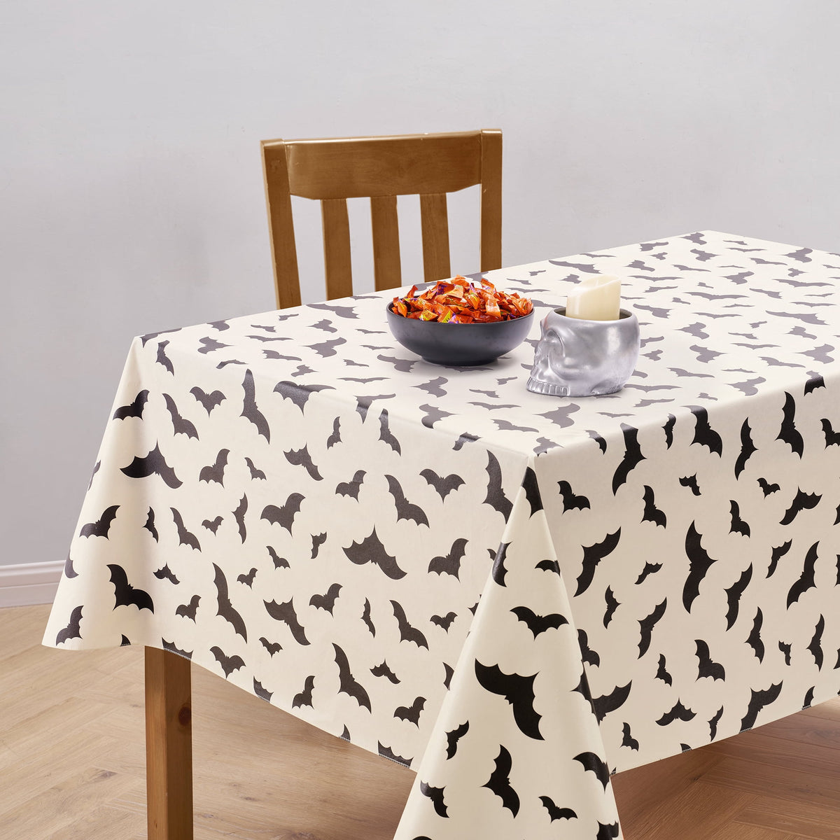 Way To Celebrate Halloween PEVA Tablecloth Indoor & Outdoor Table 60" x 102" - Bat Toss