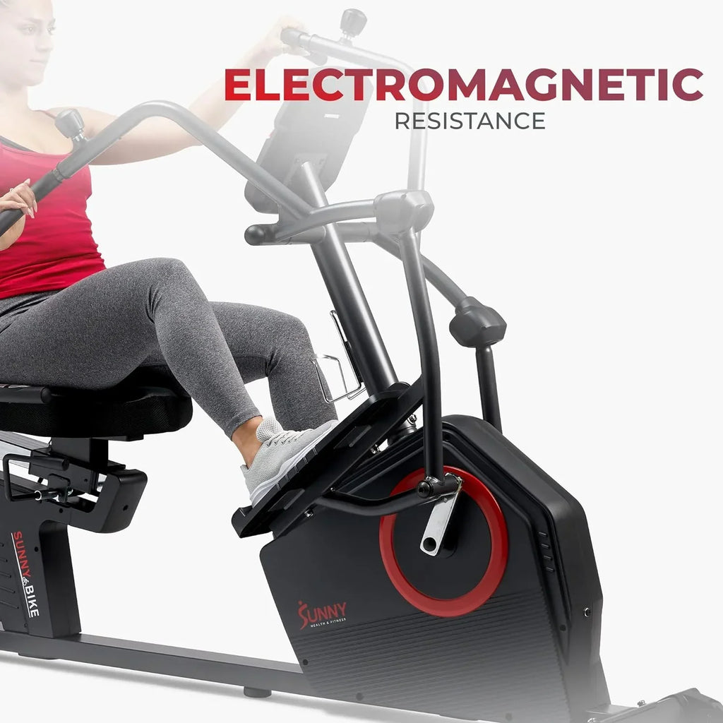 Sunny Health & Fitness Electromagnetic Recumbent Cross Trainer Elliptical Bike With Arm Exercisers - SF-RBE4886SMART