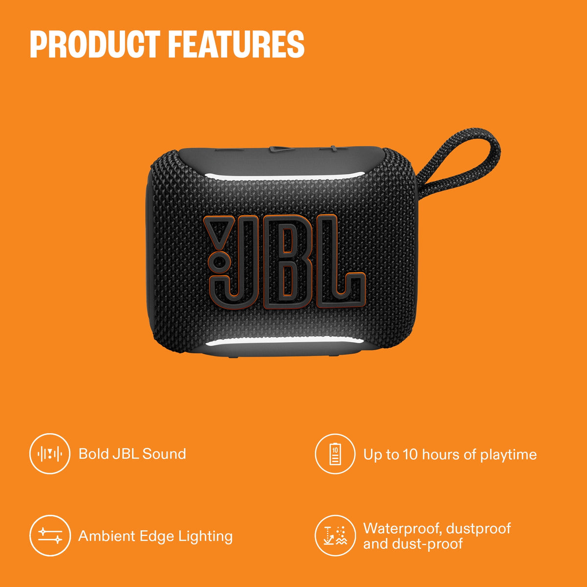 JBL Go 5 - Ultra-portable waterproof and drop-proof speaker with JBL legendary sound and ambient edge lighting - Black