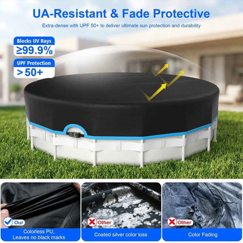SHELTUSE 26Ft Round Pool Cover with Ratchet Tie Downs, 420D Heavy Duty Swimming Pool Cover for Above Ground Pools PU Tarp Snug Fit for UV Protected