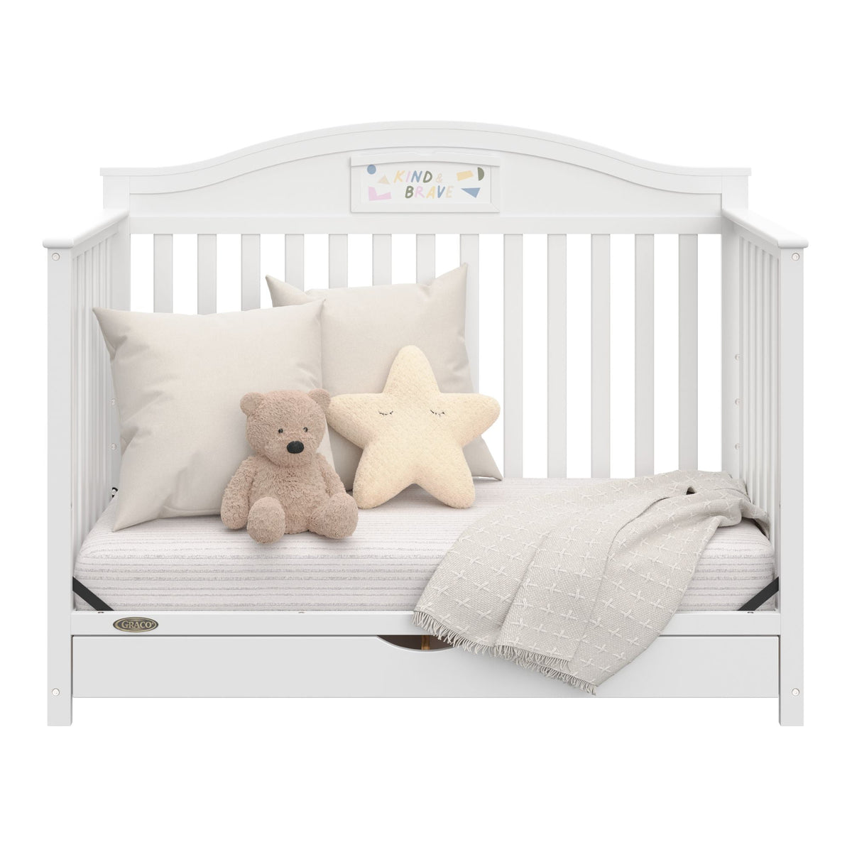 Graco Story 5-in-1 Convertible Baby Crib with Drawer and Reversible Headboard, White