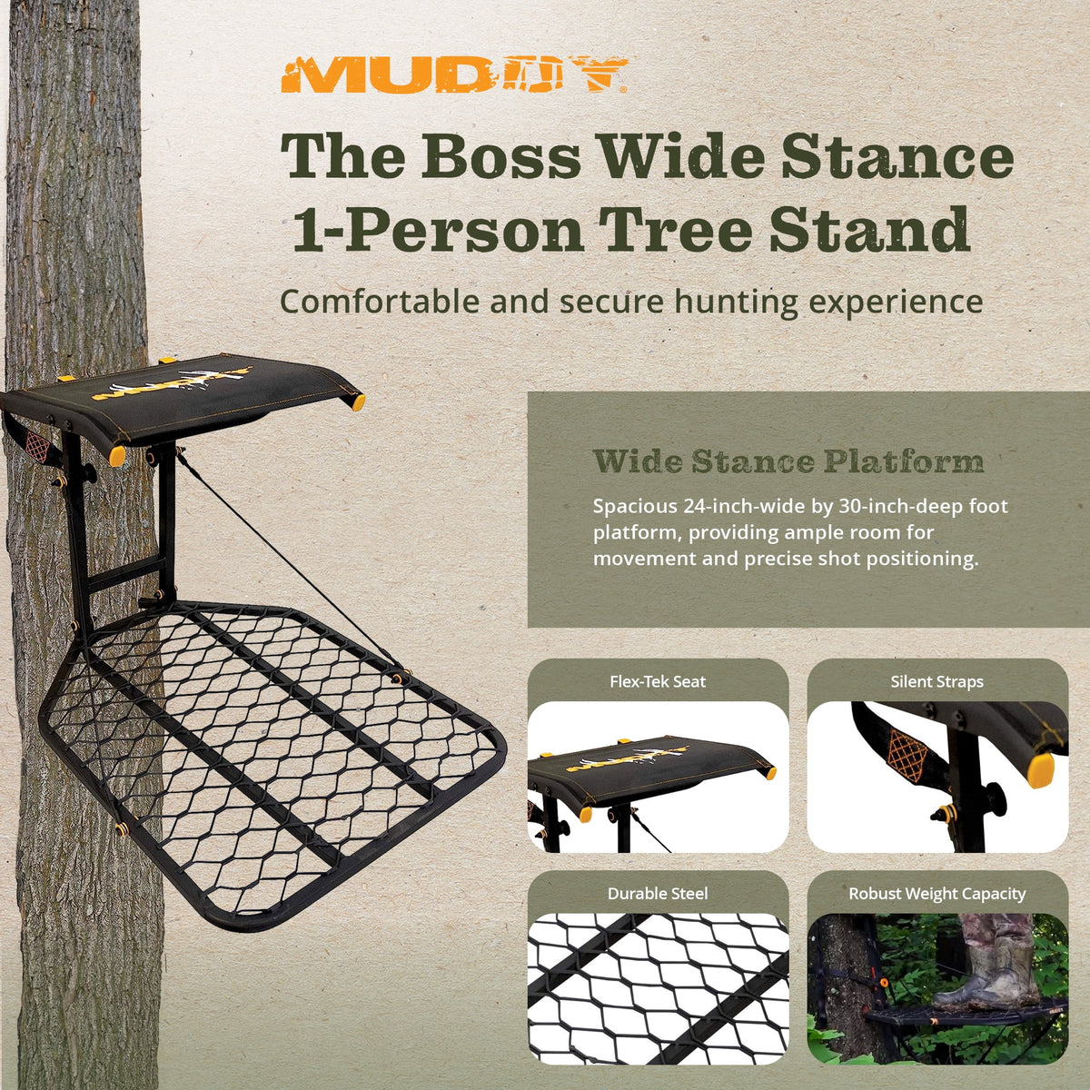 Muddy Boss Hang-On Stand - Durable Steel Outdoor Hunting Tree Stand