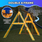Sportspower™Asher Wooden Swing Set with 2 Belt Swings, Rock Climber, Roofed Play Fort, Heavy Duty Double A-Frame, Lifetime on 6ft Slide & Bonus