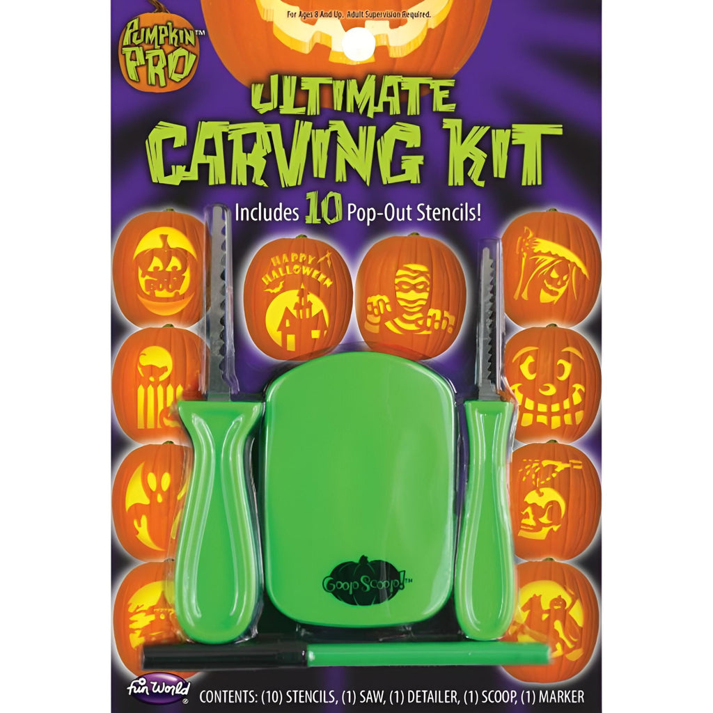 Fun World Ultimate Pumpkin Carving Kit, 14 Piece, Includes 10 Stencils and Tools