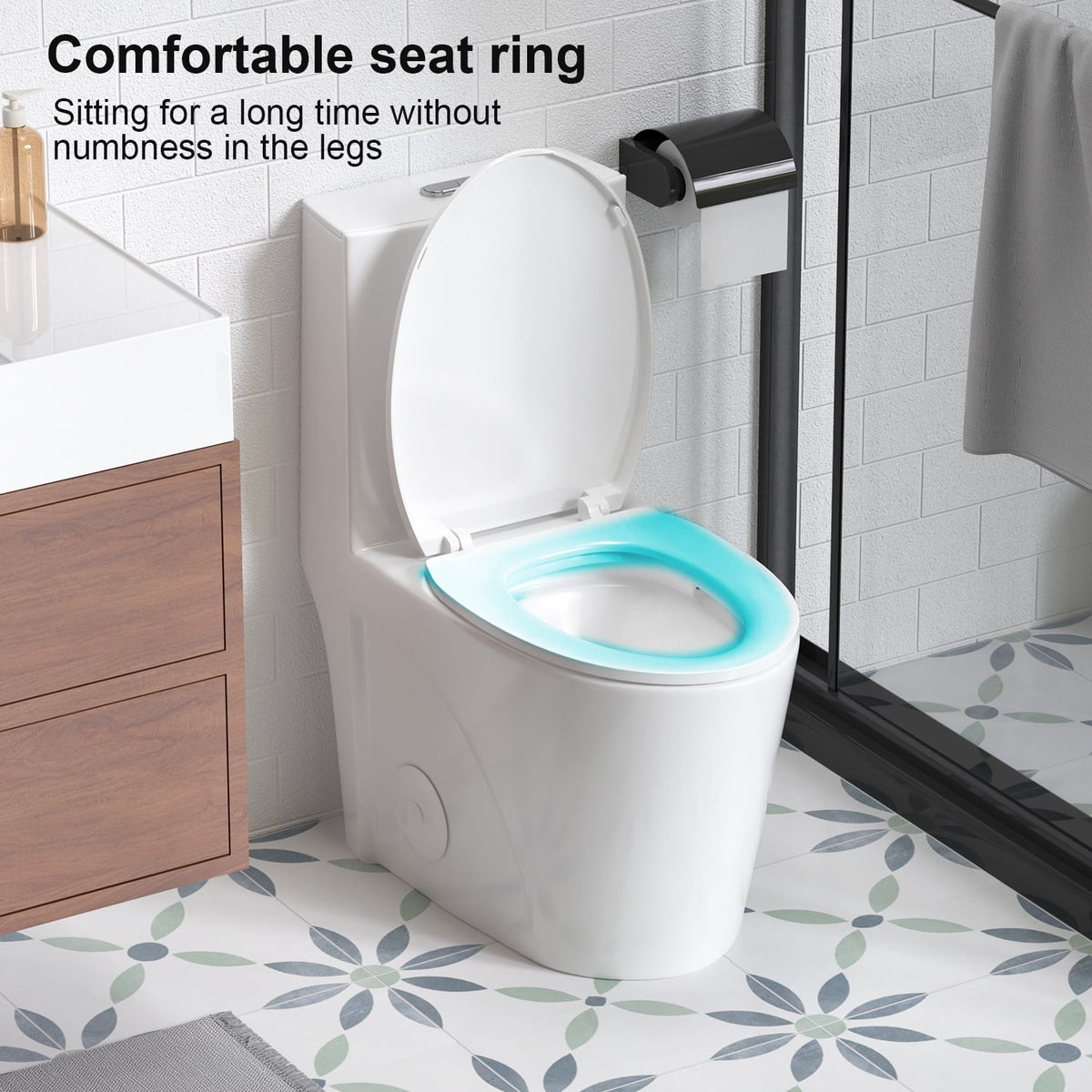 Alvantor One-Piece Toilet, 1.1/1.6 GPF Powerful Dual Flush Elongated Toilet, Soft Closing Seat White